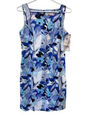 Roulette Sheath Dress Size 6 Floral Sleeveless Square Neck Bright Blue Boho NEW